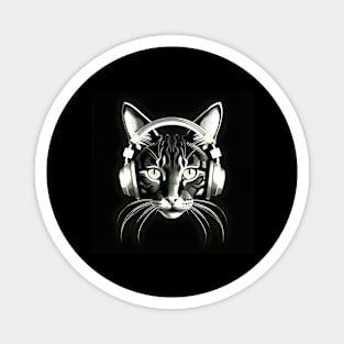 Cat with headphones Magnet